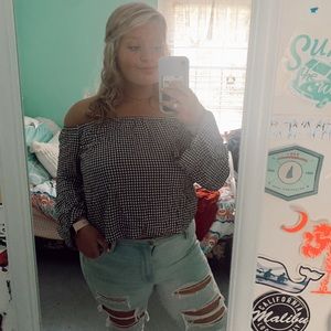 Love Fire Cropped Checkered Long Sleeve